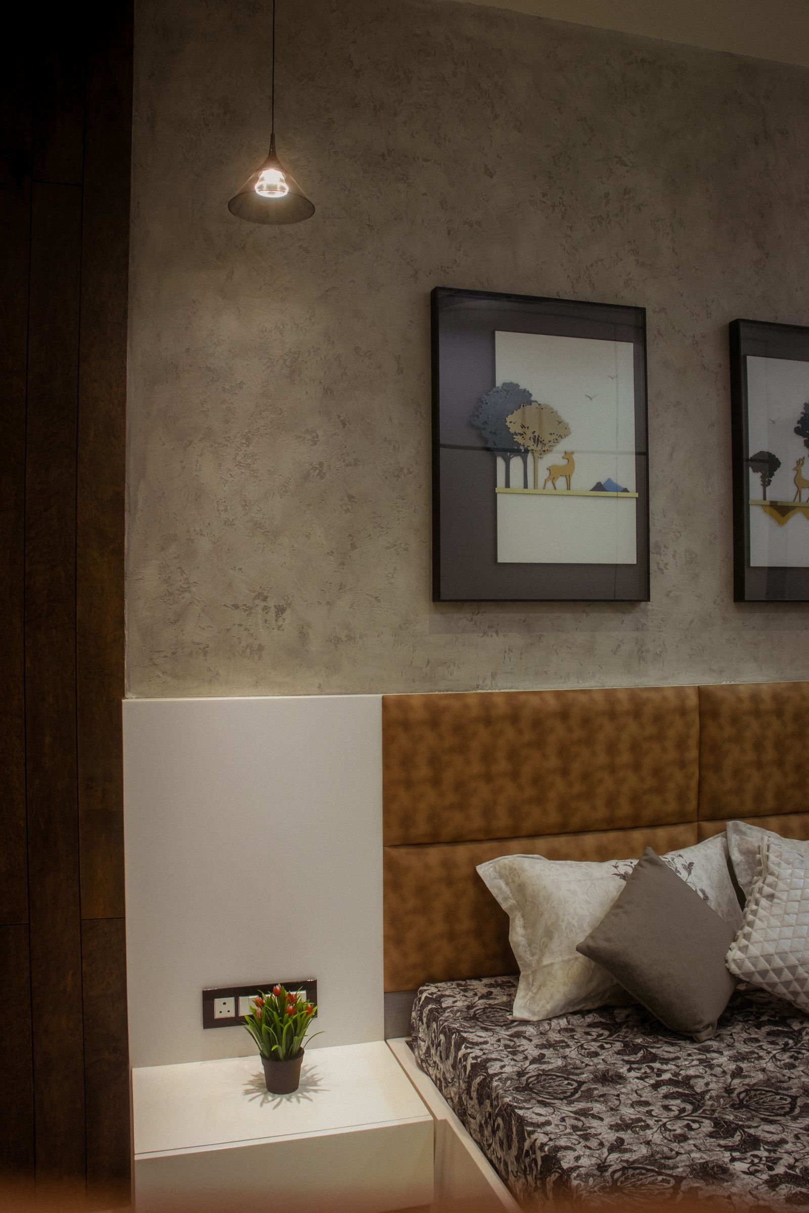 Deluxe room with textured walls and soft lighting