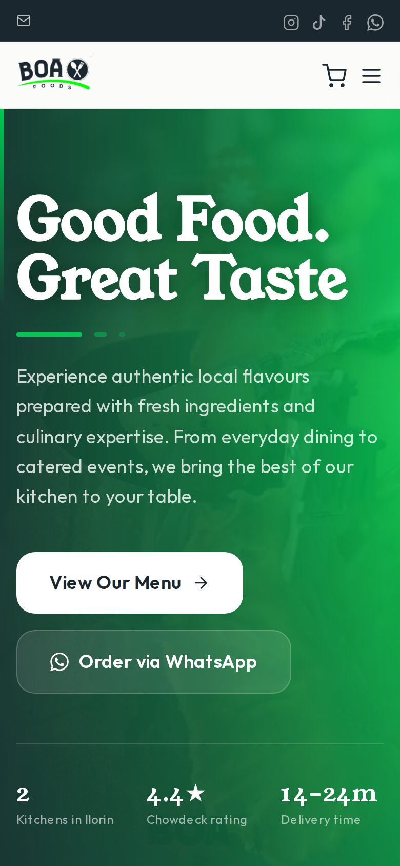 Mobile screenshot of BOA Foods website