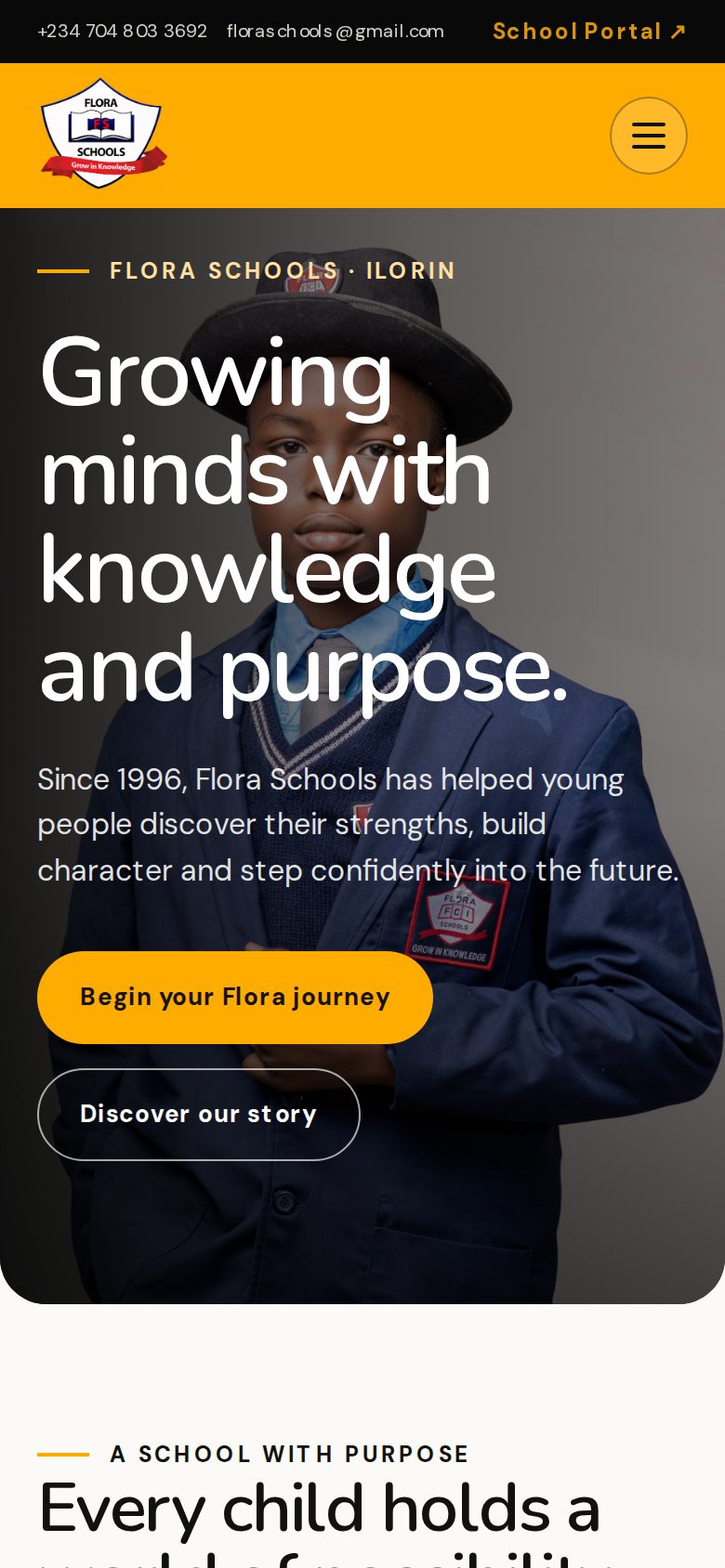Mobile screenshot of Flora Schools website
