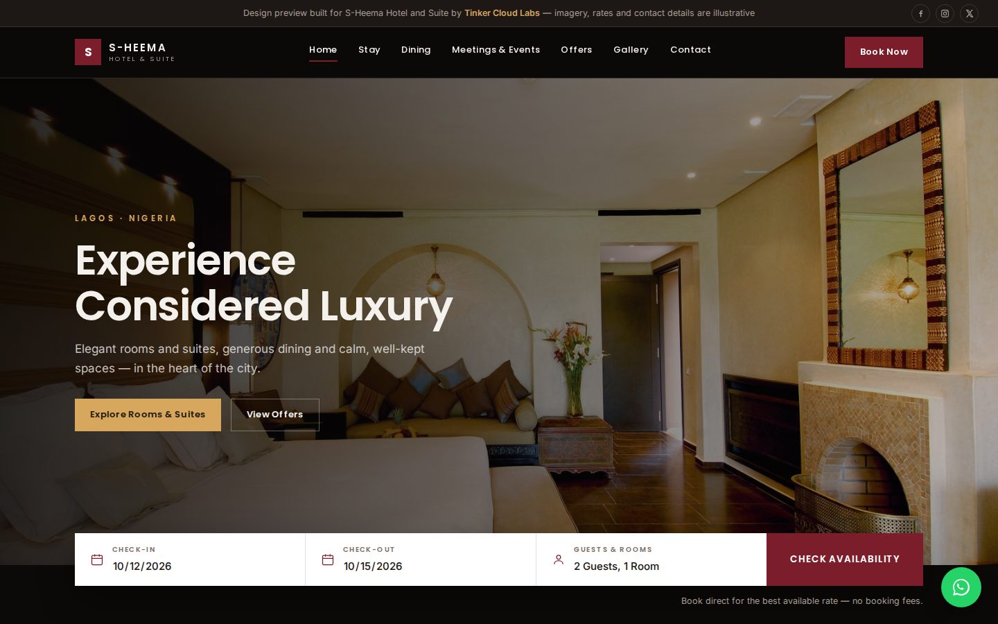 Desktop screenshot of S-Heema Hotel & Suite website