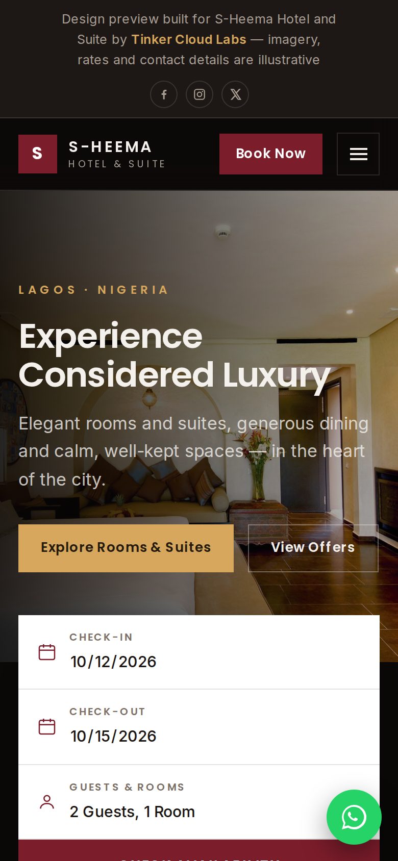 Mobile screenshot of S-Heema Hotel & Suite website